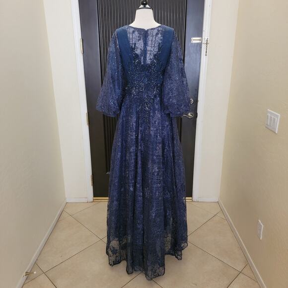 Mac Duggal 20283 Midnight Navy Long Sleeve Sequin Formal Maxi Gown Dress 6 - Picture 10 of 12